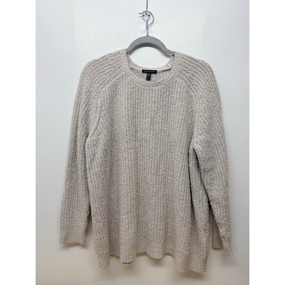 EILEEN FISHER Sweater Organic Cotton Crew Neck Pullover Jumper Beige Large #13